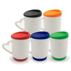 White Ceramic Mug with Silicone Lid & Base – Durable, Spill-Proof, and Stylish Drinkware