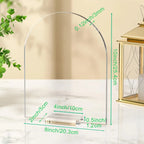 Clear Acrylic Arch Table Signs with Stands - DIY Blank Sheets for Wedding Place Cards, Bar Menus, & Party