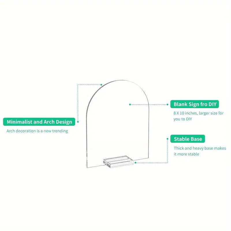 Clear Acrylic Arch Table Signs with Stands - DIY Blank Sheets for Wedding Place Cards, Bar Menus, & Party