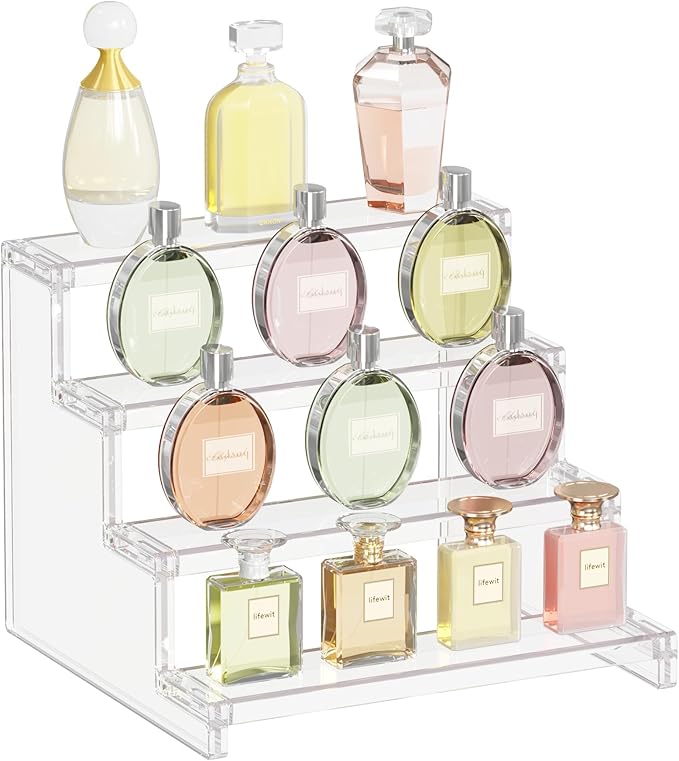 Lifewit 4 Tier Clear Display Stand, Pack of 1 Plastic Display Stands, Plastic Organizers for Figures, Cupcake, Perfume, Dessert, Organization and Decoration