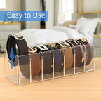 Belt Organizer, Acrylic 7 Compartments Belt Container Storage Holder, Clear Display Case for Closet Tie and Bow Tie (13.2D x 39.6W x 12.7H centimeters)
