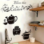 Bless This Kitchen - Cooker, Teapot - Beautiful Kitchen Wall Decal - Best For Home & Restaurant