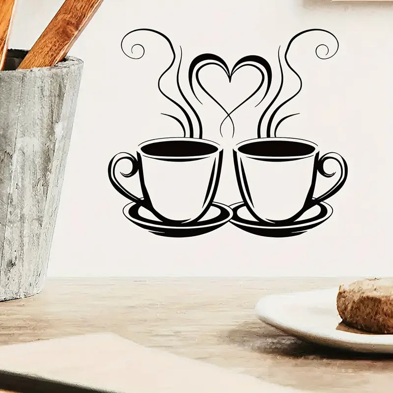 Coffee Cups With Hearts - Beautiful Kitchen Wall Decal - Best For Home & Restaurant