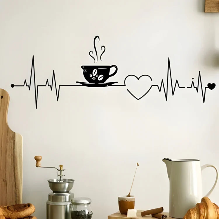 Coffee Cup Heart ECG Acrylic Wall Decal | Beautiful Kitchen Decor for UAE Homes & Restaurants