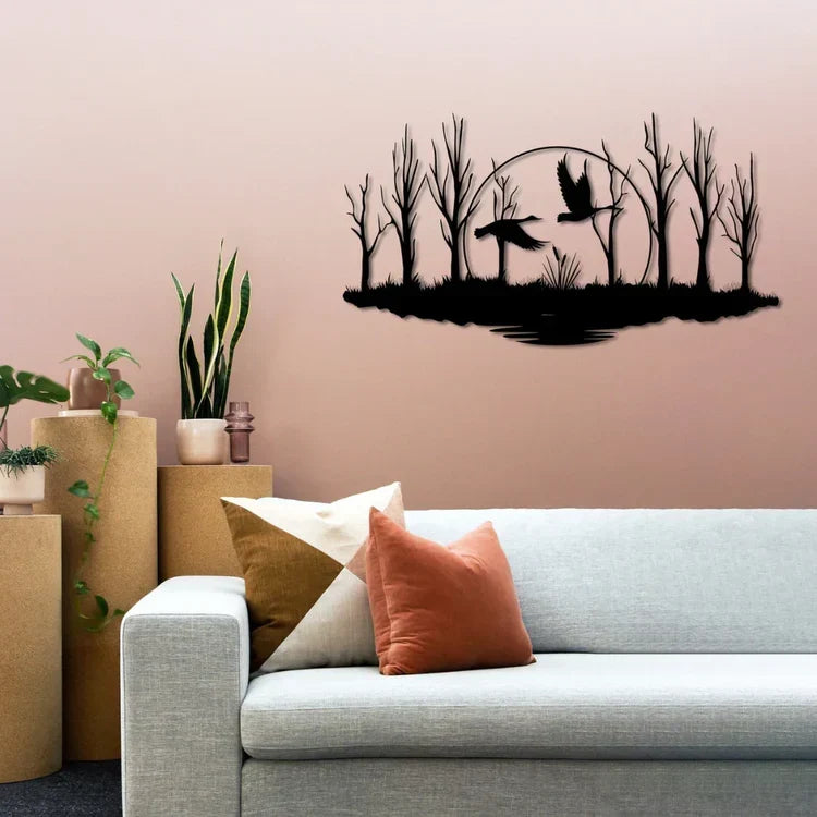 Tranquil "Ducks in Flight" Black Acrylic Wall Art – Wetland Nature