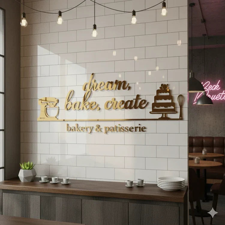 3D Acrylic Bakery Wall Art | Dream Bake Create Cafe Decor