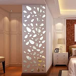 3 Pcs Acrylic Mirror Wall Stickers – Cobblestone & Rhombus Shape Self-Adhesive Removable Wall Décor for Living Room & Bedroom