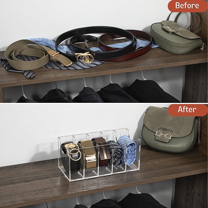 Acrylic Belt Organizer, 5 grid Belt Holder, Belt Storage, Belt Organizer for closet, Tie Organizer for closet, Skincare Organizers, Organizer for Belts, Ties, Watches, Cosmetics, Underwear