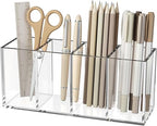 Acrylic Pen Holder 4 Compartments, Clear Pencil Organizer Cup for Countertop Desk Accessory Storage