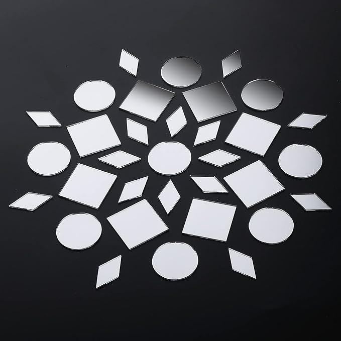 120 Pcs Small Mirrors for Crafts, 3 Shapes Mirror Pieces for Crafts, Square Diamond Round Craft Mirror DIY Mirror Mosaic Tiles for Disco Ball Lamp Framing Decoration