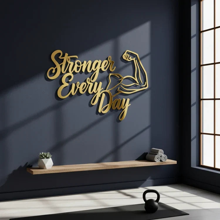 "Stronger Every Day" Acrylic Wall Art - Modern Fitness Decor
