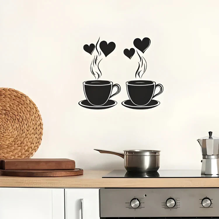 Coffee With Hearts & Love Acrylic Wall Decal - Beautiful Kitchen Decor for UAE Homes & Restaurants