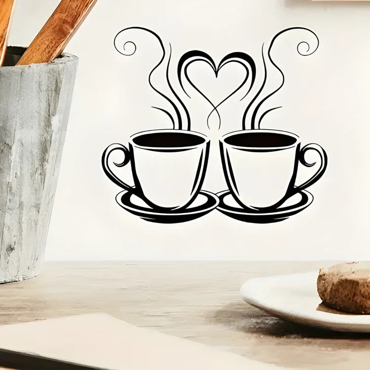 Coffee Cups With Hearts Acrylic Wall Decal - Beautiful Kitchen Decor for UAE Homes & Restaurants