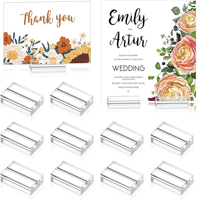 Clear Acrylic Stands – 3 Pack Place Card Holders, Table Number & Business Card Display Holders for Weddings, Dining Tables, Shops & Offices
