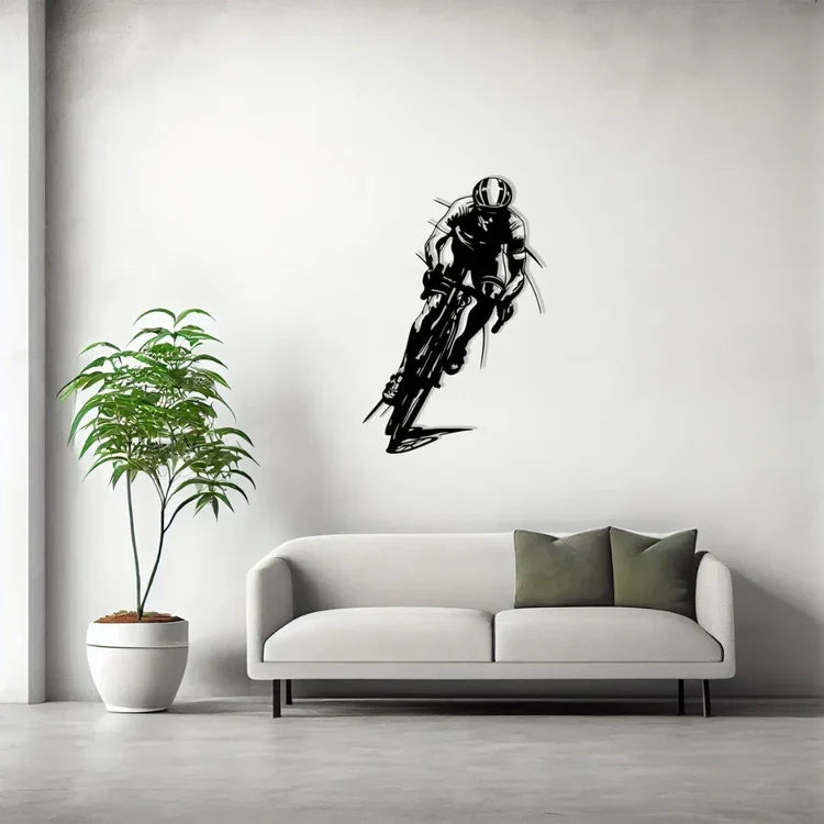 Dynamic Acrylic Road Cyclist Wall Art Silhouette - Abstract Racing Design