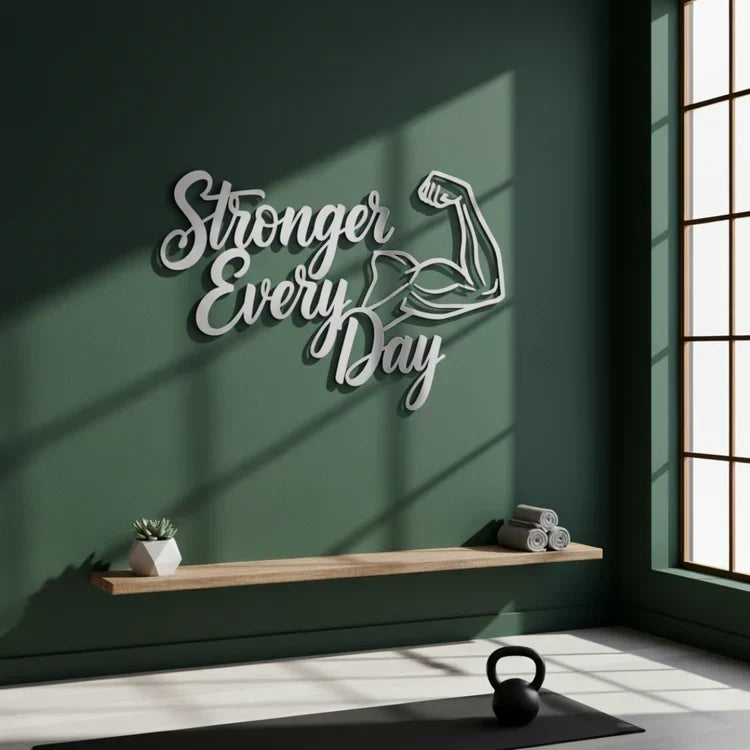 "Stronger Every Day" Acrylic Wall Art - Modern Fitness Decor