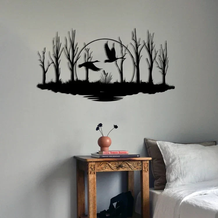 Tranquil "Ducks in Flight" Black Acrylic Wall Art – Wetland Nature