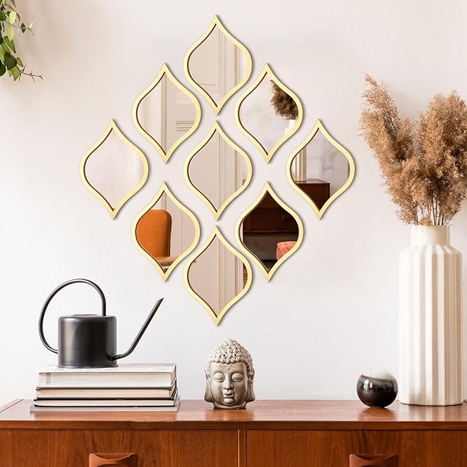 TeaDrop Design Mirror Wall | 9 pieces | - Modern Home Wall Decor - Best For Home and Office