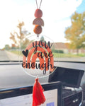 "You Are Enough" Boho Rainbow Car Hanging – Terracotta Tassel Charm