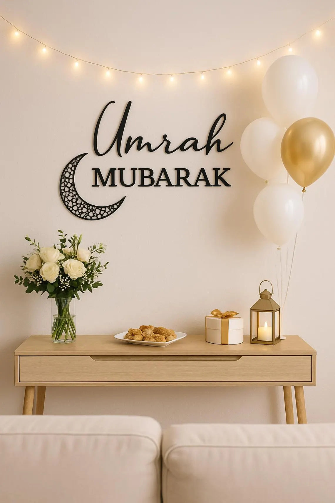 Umrah Mubarak Wall Art | 3D Printed Islamic Home Decor | Umrah Gift | Crescent Moon Muslim Sign for Hajj or Ramadan