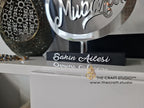 Umrah Mubarak Gifts. Contemporary Hand-carved Mirror with Solid Real Oak Stand
