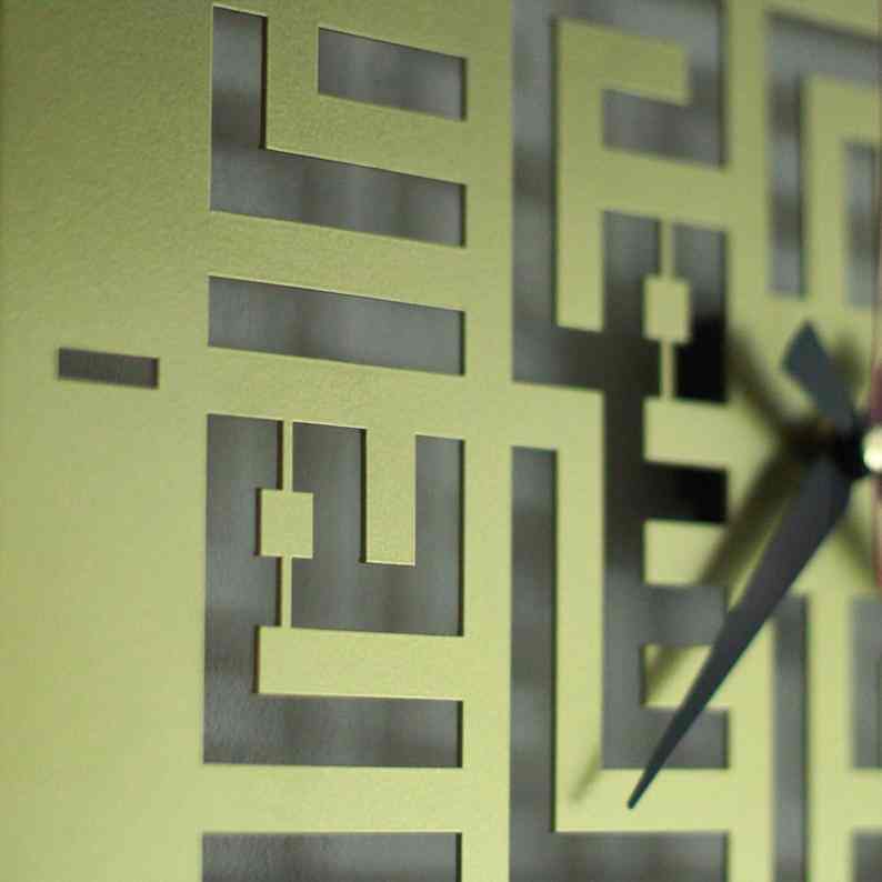 First Kalima Metal Wall Clock | Kufic Calligraphy - Islamic Home&Office Decor