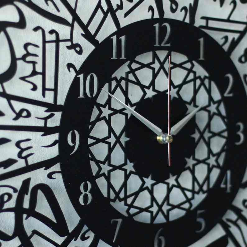 Surah Al Ikhlas Metal Clock - Islamic Wall Art | Latin Numbers